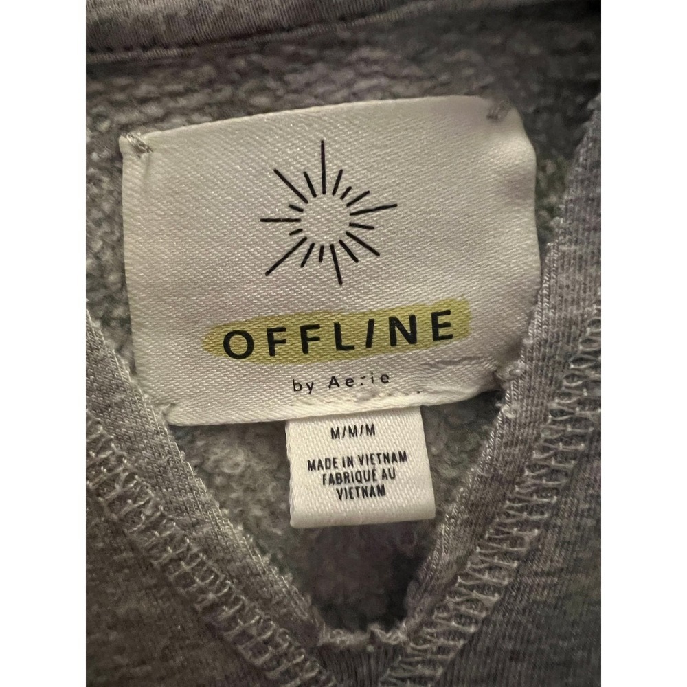 Offline by Aerie Gray Graphic Sleeve Thumbhole Hoodie Sweatshirt Medium (1088) - Picture 3 of 11